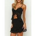 thumbnail image 3 of Women Y2k Summer Mini Skrit Set Outfits Tie Front Crop Cami Tops + Layered Ruffled Skirt Set Clubwear, 3 of 7