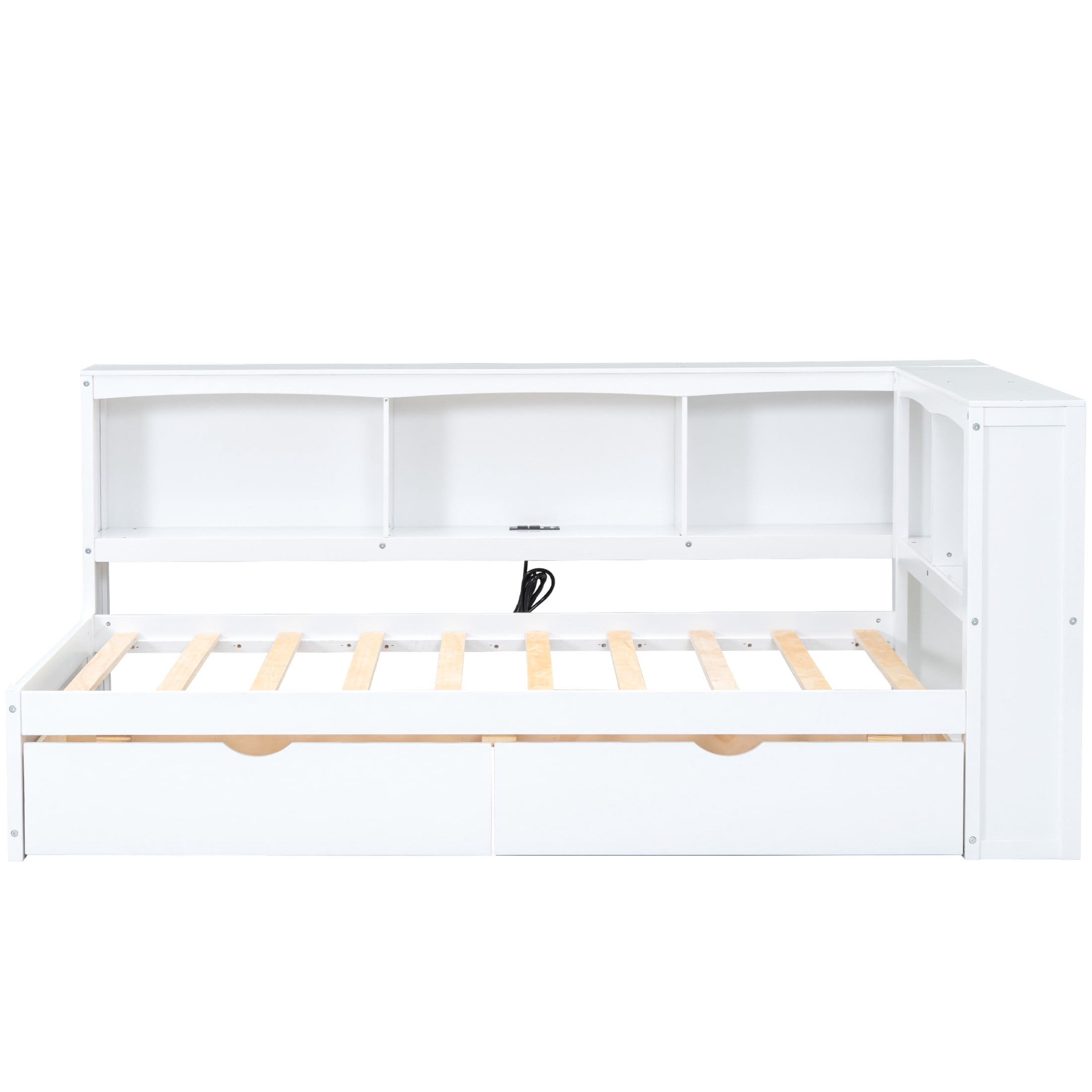 Noble House Creta Twin Size Daybed with Storage Drawers and Cabinets, USB Charging Ports, Durable Wood Guest Bed, White