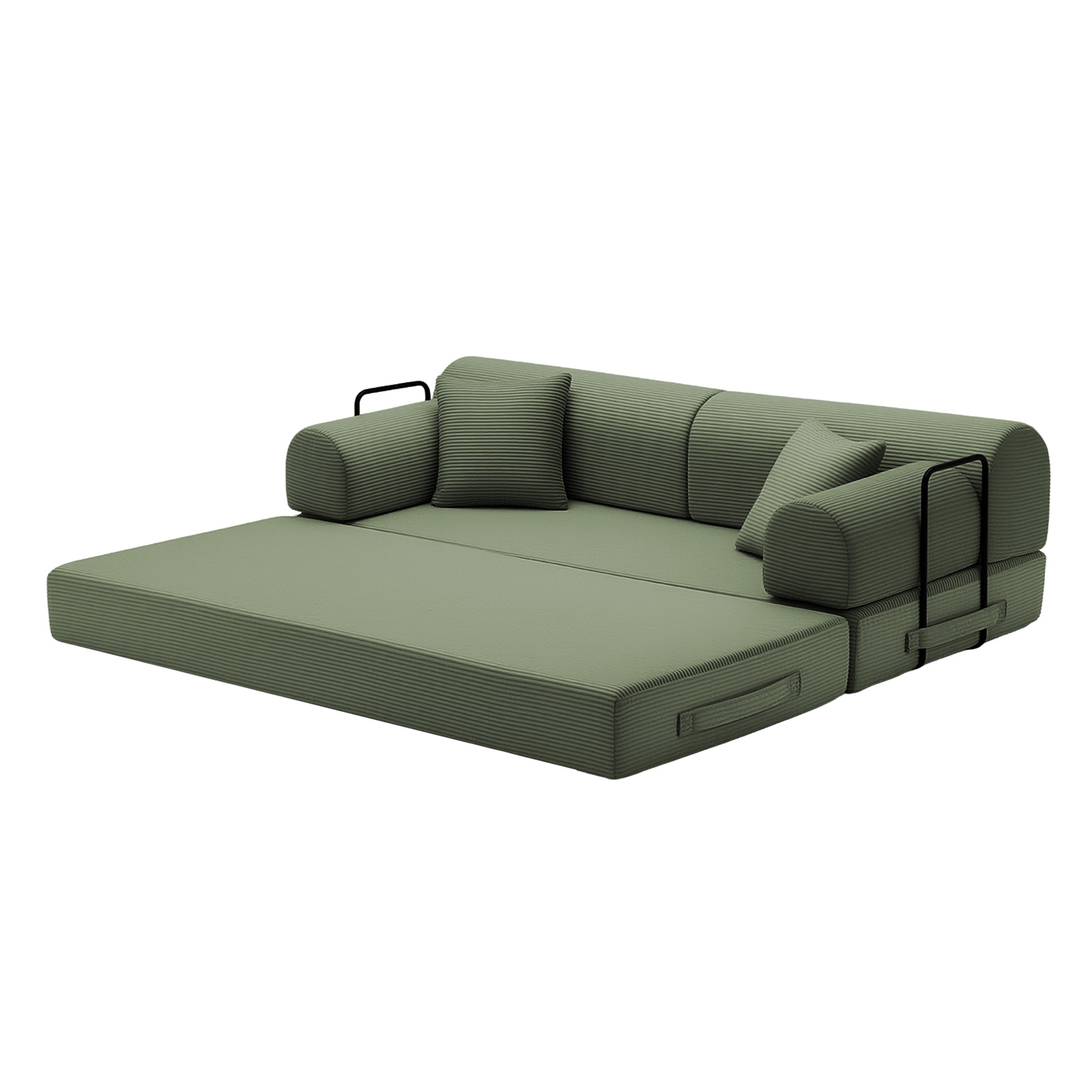 Leumius 79" Convertible Futon Sofa Bed, Boneless Couch for Living Room, Corduroy Folding Mattress Couch with Fixed-Shape Frame, Floor Sofa Lounge Couch with 2 Pillows, No Assembly,Grayish Green