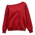 thumbnail image 3 of Liweisiy Off The Shoulder Sweatshirts For Womens Long Sleeve Oversized Baggy Tops Casual Trendy Fall Solid Color Shirts Red 4XL, 3 of 6