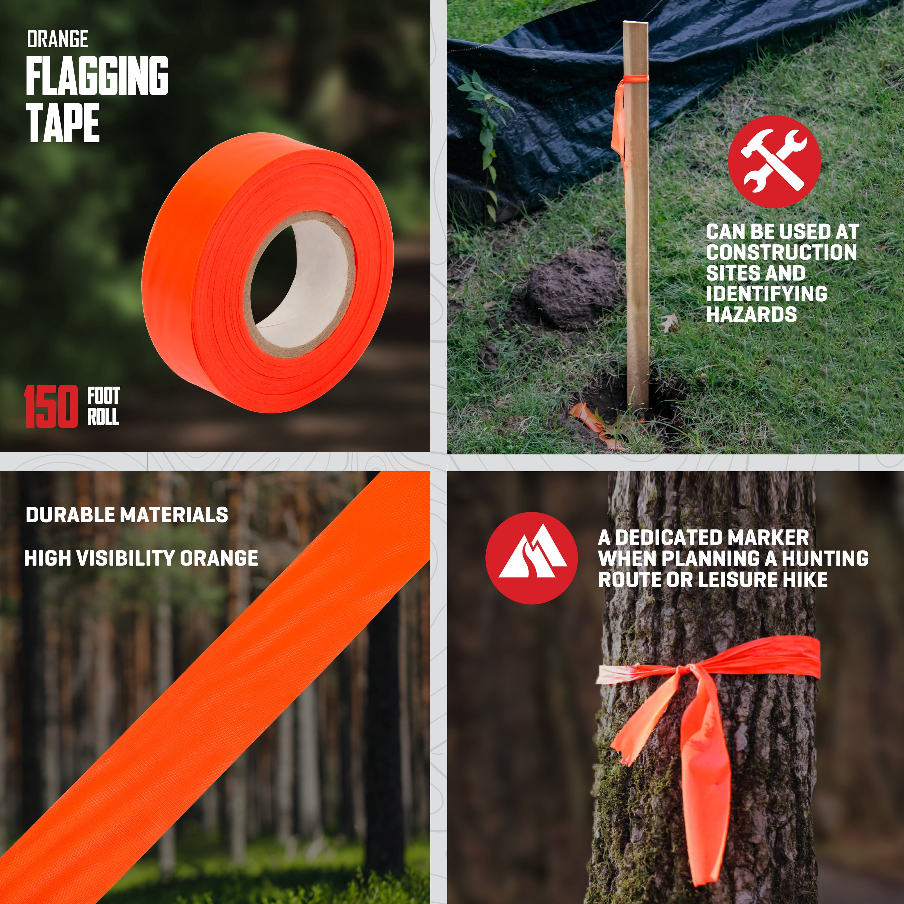 (2 pack) Allen Company Flagging Tape Roll - 150 Foot High Visibility - Orange