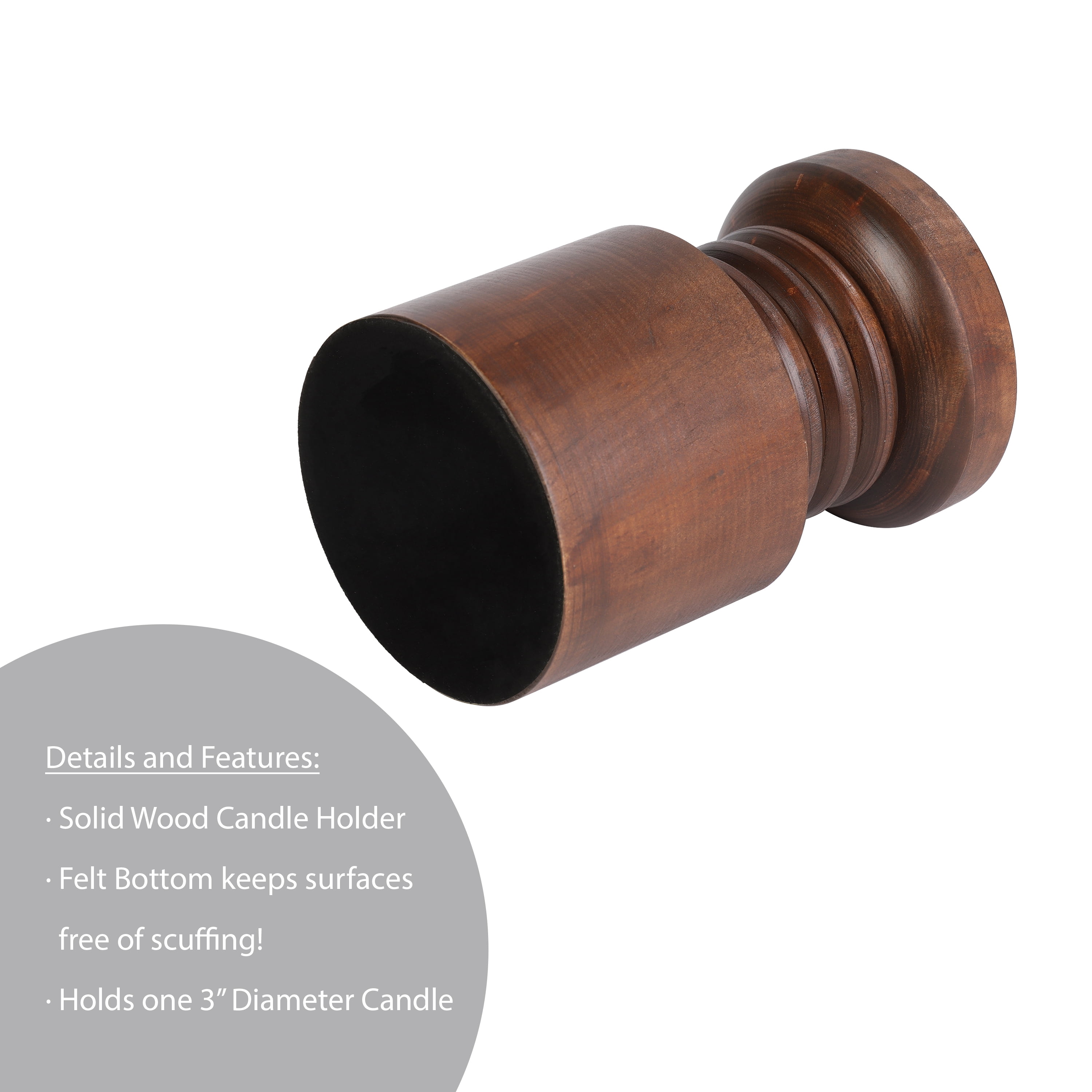 Mainstays Decorative Wood Pillar Candleholder, Dark Brown, 6"