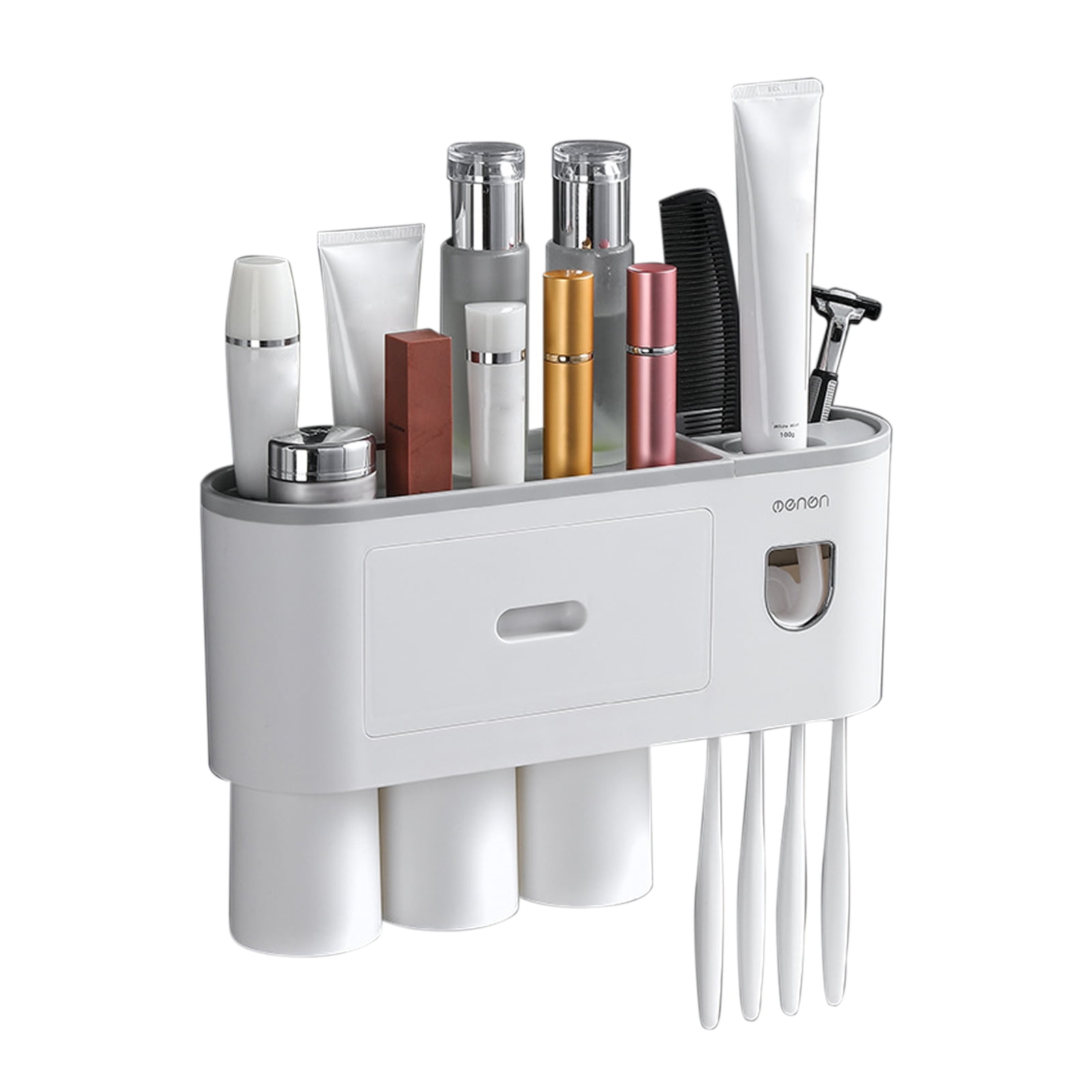 Toothbrush Rack with Toothpaste Dispenser Squeezer Toothbrush