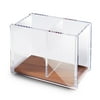 Acrylic Pen Holder, Large Capacity 2 Compartments with Wood Base, Pencil Cup Desk & Makeup Brush Organizer (4.9" x 4" x 2.9")