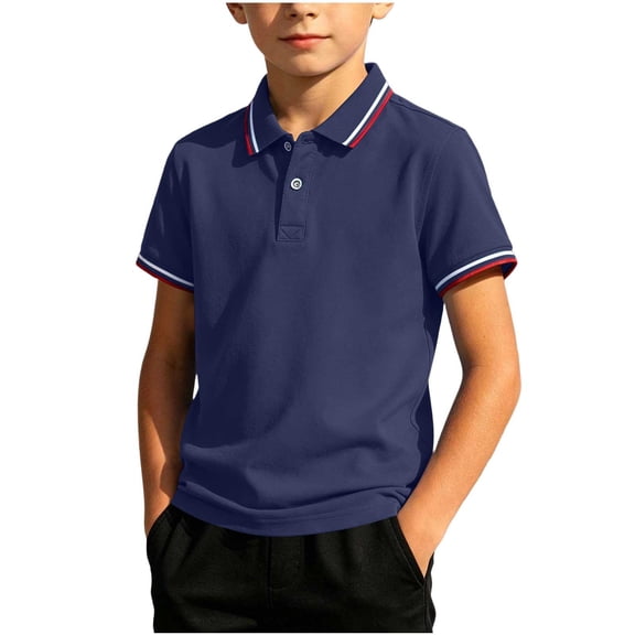 Mooqilaa Boys Polo Shirts with Collar, Knitted Summer Short Sleeve Breathable Boys School Uniform Tops Navy Size 10-12