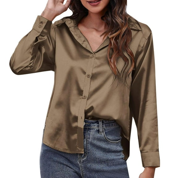 Vedolay Dress Shirts for Women Plus Size Pullover Tops Tunic Lounge Office Workwear Khaki,2XL