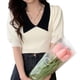 thumbnail image 2 of Blusa de punto con cuello vuelto, blusa de mujer de manga corta con bloques de color y cuello vuelto, camisa de punto de manga corta abullonada con acabado de lujo, 2 of 9