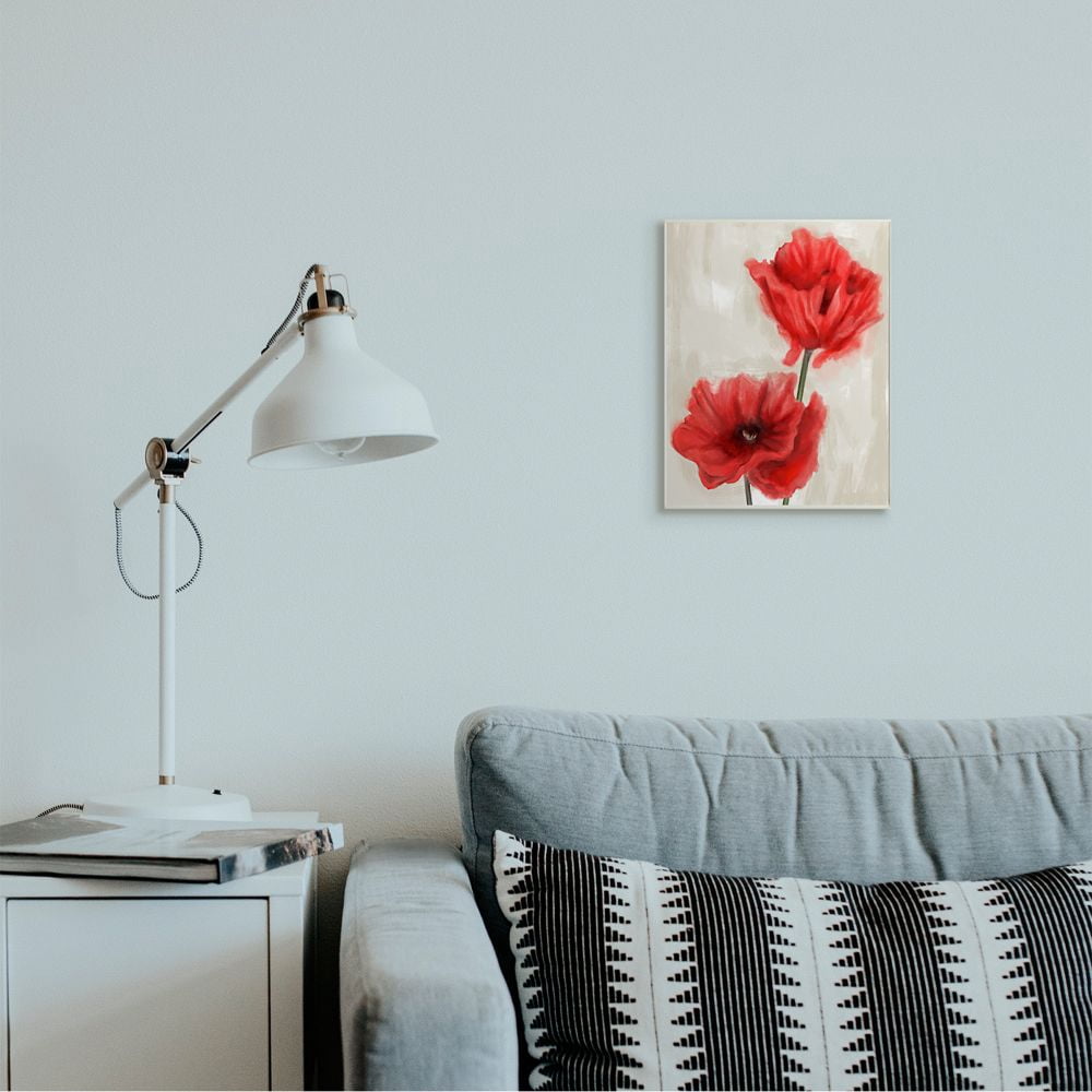Stupell Industries Soft Petal Poppies Red Beige Floral Painting Wall Plaque Design by Daphne Polselli, 10" x 15"