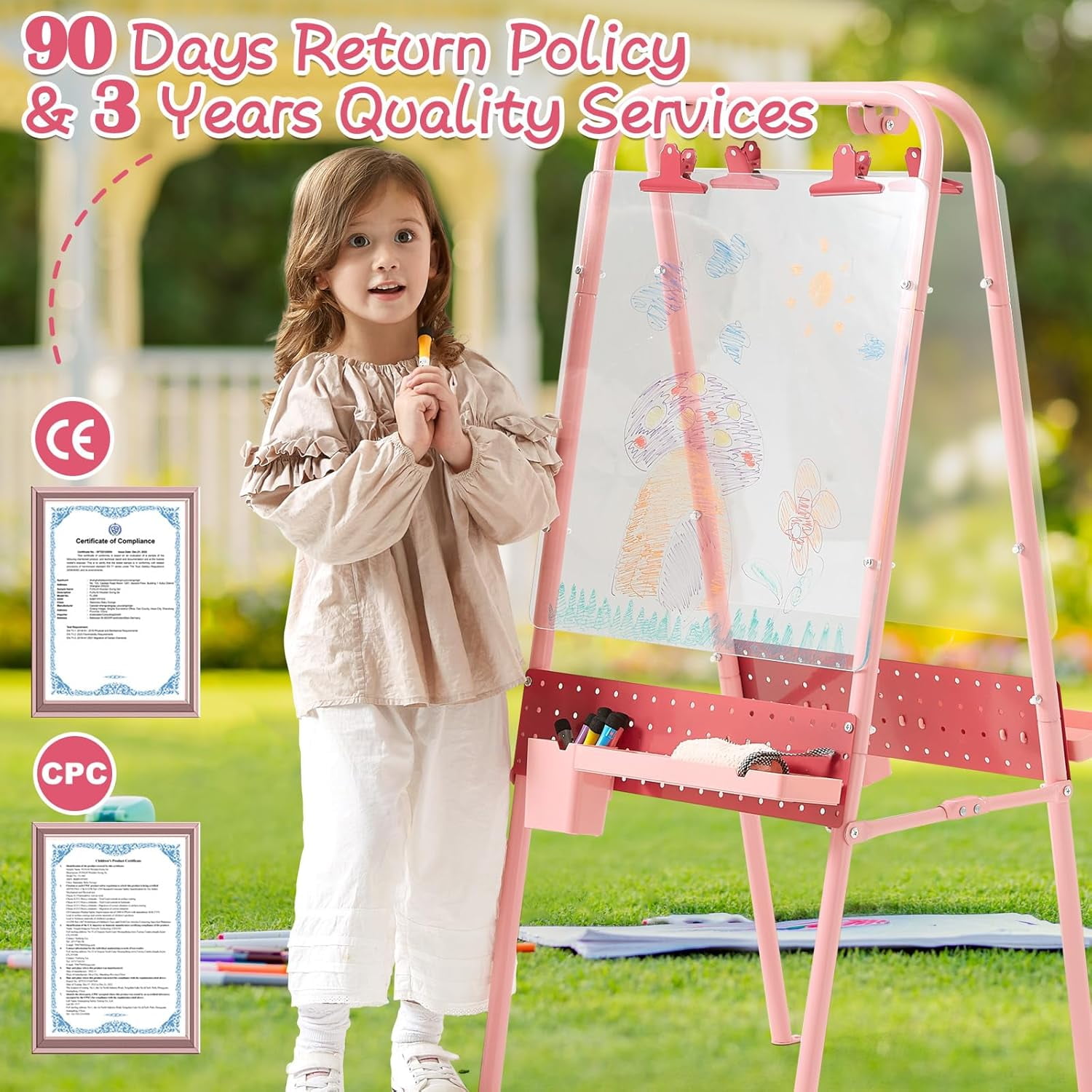 FUNLIO Foldable Outdoor Easel for Kids Aged 3+, Waterproof & Sunproof Kids Easel with 2 Acrylic Boards