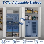 Marcree 71''H Metal Storage Cabinet for Garage, White Steel Cabinet with Doors and 4 Shelves,Tool Organizer for Garage Systems Storage Lockable File Storage for Home Office, Classroom