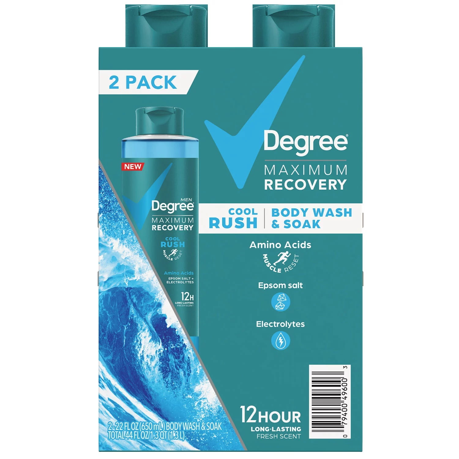 Degree Men Body Wash & Soak, Cool Rush, 22 Fluid Ounce (Pack of 2