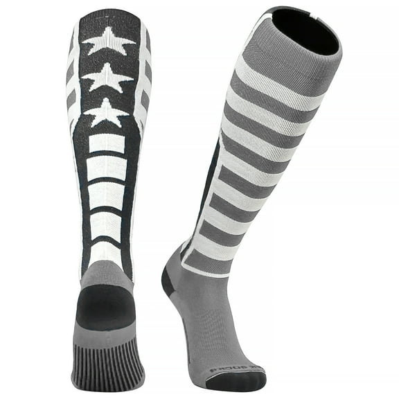 Mk Socks USA Flag Baseball, Football, Soccer Knee High Socks - Black Grey White (XS)