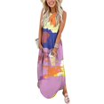 thumbnail image 1 of SMihono Robe Maxi Bohème d'Été pour Femmes Grande Taille Robe Longue Sans Manches Imprimée Col Croisé devant Robe de Plage, 1 of 5