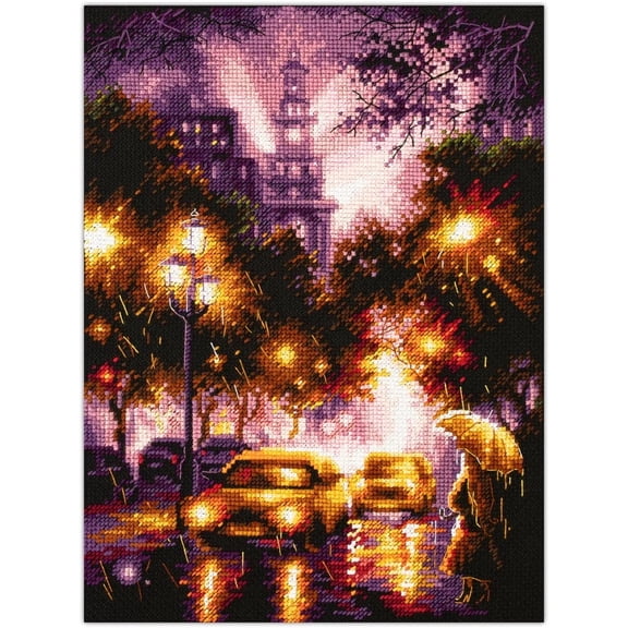 Wizardi Counted Cross-Stitch Kit Rainy Night 550-762 Magic Needle