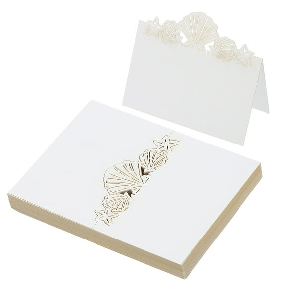 Uxcell 50Pcs Wedding Place Cards, Laser Cut Beach Theme Table Place Cards Folded Tent Cards Name Card, White