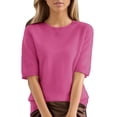thumbnail image 4 of LEKODE Women Lightweight Knit Pullover Tops, Crew Neck Cap Sleeve, Cropped Hem Design for Work Office and Daily Casual Outfits C Hot Pink M, 4 of 9