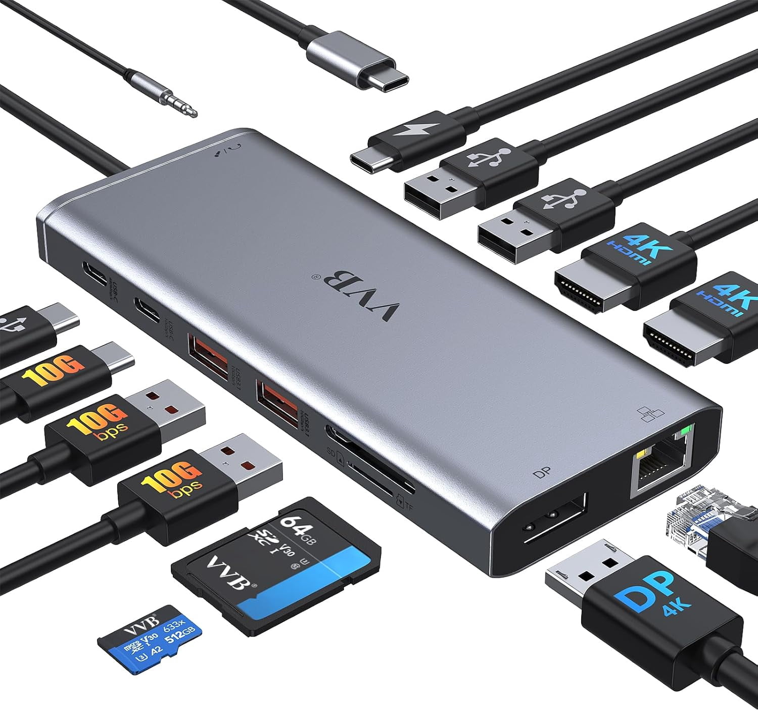 USB C Docking Station Dual Monitor for Laptop Docking Station HDMI USB C Hub Multiport Adapter Dongle Dock USB C to 2 HDMI +DisplayPort+Ethernet+4USB+2USB C+100W PD Charger+SD/TF+Audio