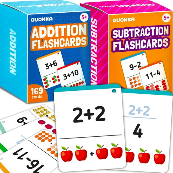 Quokka 338 Math Flash Cards for Kids 4-8 - Addition & Subtraction Learning Games Set