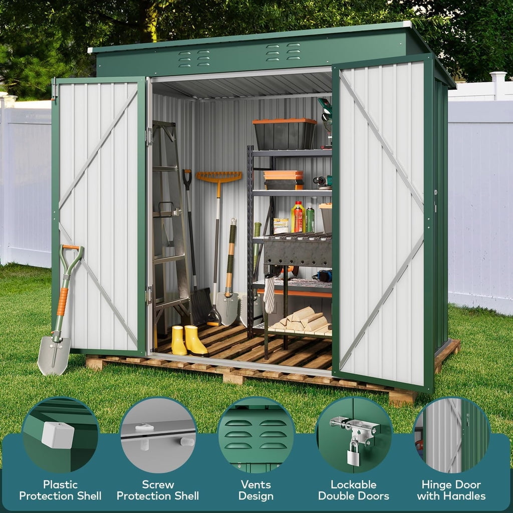 6x4 ft Outdoor Storage Shed on Sale, Sheds & Outdoor Storage with Lockable Doors, Metal Garden Shed by Durable Galvanized Steel for Patio, Lawn, Green