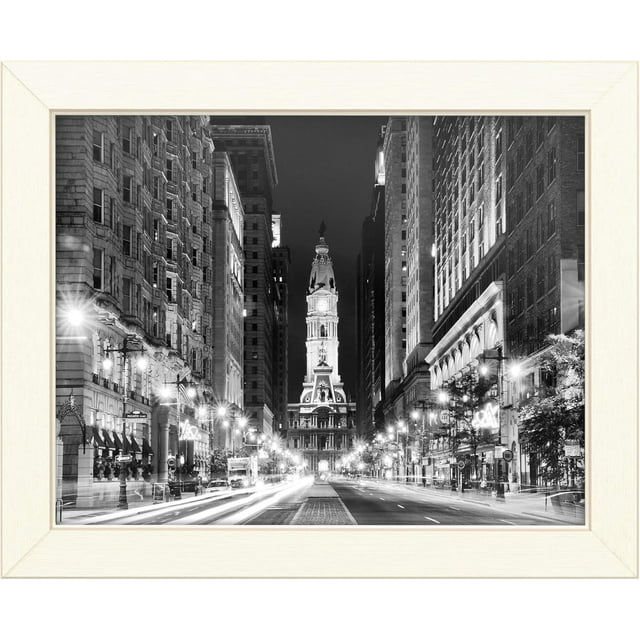 Trademark Fine Art City Hall Philadelphia Buildings by Philippe Hugonnard, Distressed White Frame 11x14, Multi-Color