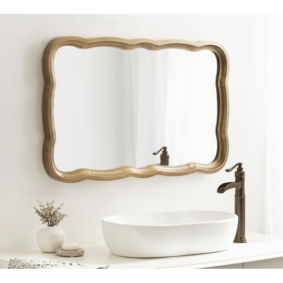 Kate and Laurel Hatherleigh Scallop Wooden Vintage Wavy Wall Mirror, 24 x 38, Antique Gold