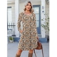 thumbnail image 3 of Zeagoo Fall A Line Dress for Women Long Sleeve Casual Printed Dresses V Neck Tunic Boho Dress, 3 of 6