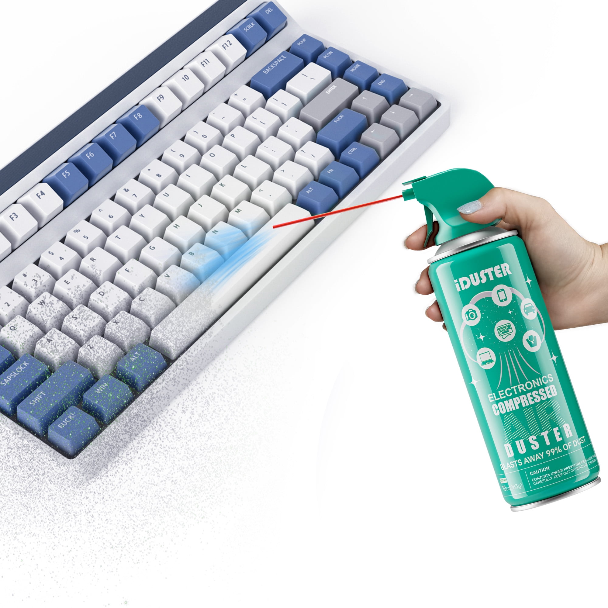 iDuster Compressed Air Spray, Canned Air for Keyboard Cleaning, Air Duster Effective for Removing Dust, Hair, Crumbs, and Debris from Laptops, Jewelry,  10oz-3can