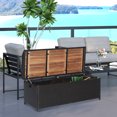 thumbnail image 2 of Outsunny Patio Wicker Storage Bench Box with Natural Wood Top Lid Coffee, 2 of 10