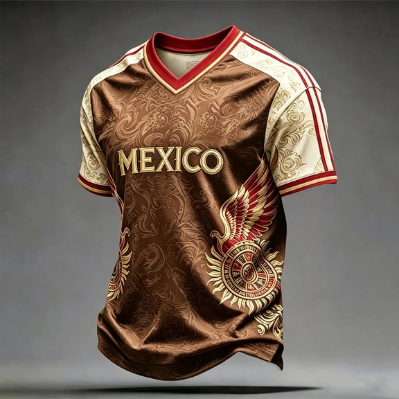USA Soccer Jersey Men 2026 Soccer Shirt 2D Graphic Crew Neck Short SleeCrewe Summer Tee Brown S