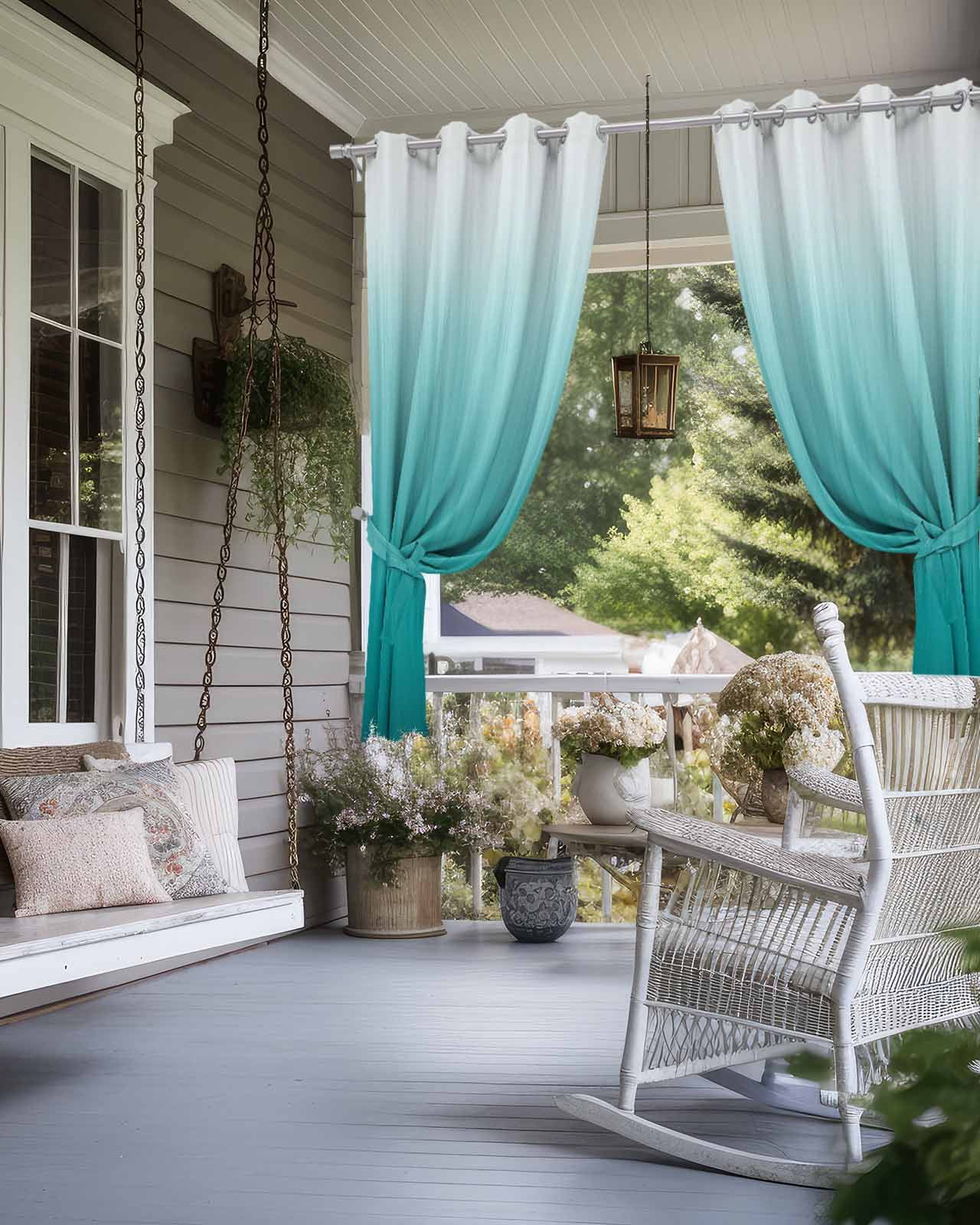 Teal Ombre Outdoor Curtains for Patio, Contemporary Gradient Abstract Art Privacy Drapes Grommet Waterproof Outside Curtains for Porch/Cabana/Balcony 54"x 95", 2 Panel