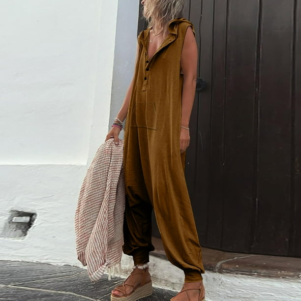 Fashion Jumpsuit! Women's Wide Leg Jumpsuit Color Loose Retro Pocket