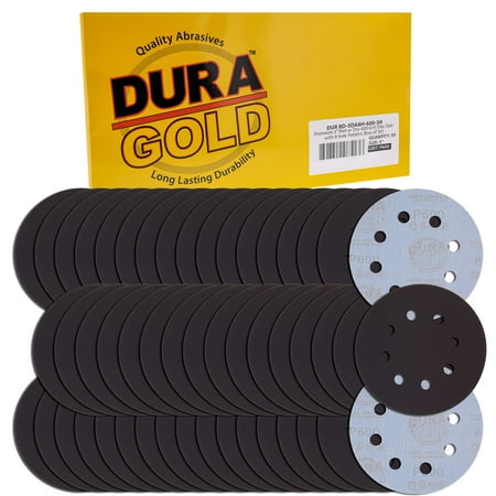 

Dura-Gold Premium 5\ 8-Hole Wet or Dry Sanding Discs - 600 Grit Box of 50 - High-Performance Sandpaper Discs with Hook & Loop Backing Fast Cutting Silicon Carbide Color Sanding Car Auto Polishing