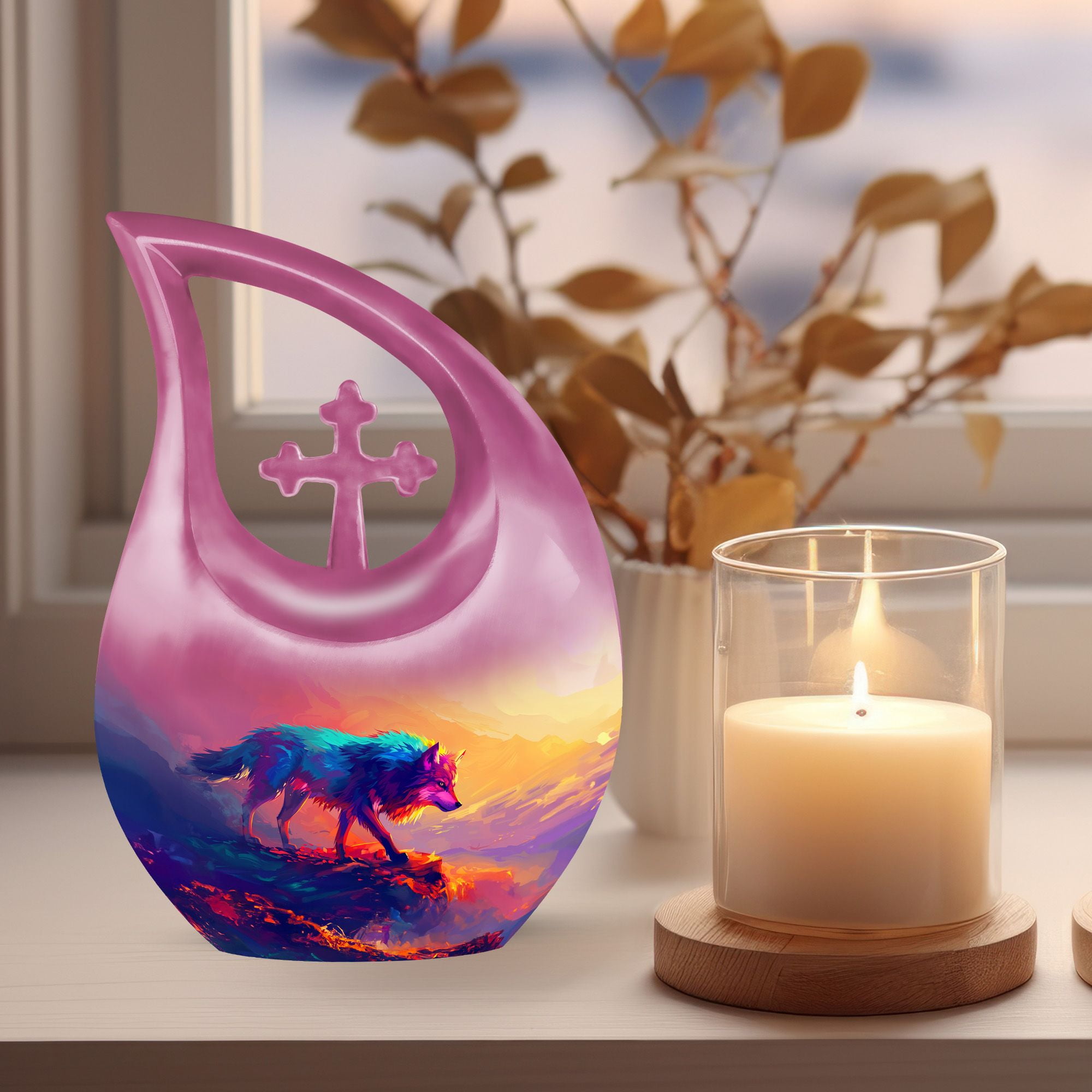 MUKTIVE Wolf Urns for Human Ashes - Memorial Urn for Human Ashes Adult Female & Male - Funeral Cremation Urns - Memorial Ash Large(Size - 10Inch) - Purple Urn - Pack of 1