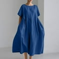 thumbnail image 2 of ZQUUVOU Women's Short Sleeve Dress Oversized Summer Round Neck Knee Length Staple Piece Casual Loungewear Outfit Blue, 2 of 5