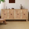 thumbnail image 2 of Carved Flower Door Large Storage Cabinet With Metal Handle Suitable For Living Room, Kitchen, Entryway(NATURAL WOOD), 2 of 6