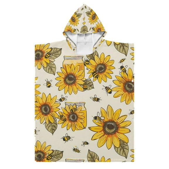 Kid Hooded Beach Towel Bath Poncho Towels Soft Absorbent Quick Dry for Boy Girl Sunflowers Honey Bee S