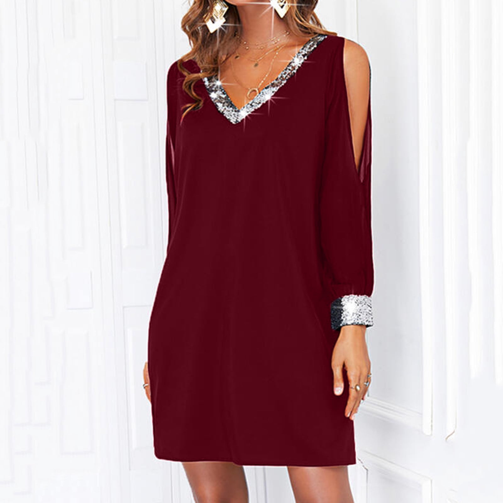 white christmas dresses CurveWow Long Sleeve Swing Dress Black Christmas Print – Curvewow