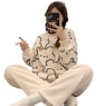 thumbnail image 2 of Pijama de vellón coral para mujer, primavera/otoño/invierno, franela gruesa y cálida, traje de talla grande para estar en casa, 2 of 5