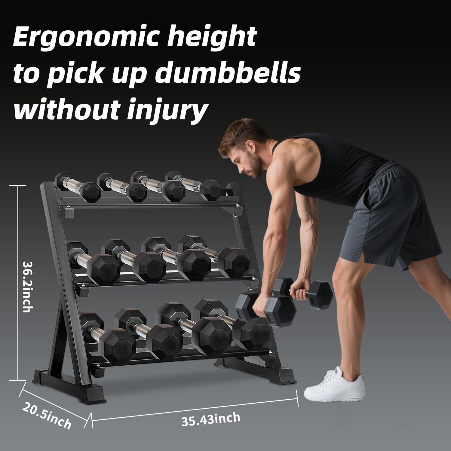 350 LBS Rubber Hex Dumbbell Set with Storage Rack, Anti-Roll Nonslip Free Weight Set for Home Gym Equipment, Strength Training & Fitness Exercise, Durable Dumbbells for Men Women