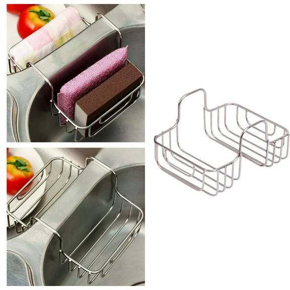 Stainless Steel Kitchen Sponge Holder Double Hanging Caddy for Brushes Soap Utensils Drain Rack Organizer