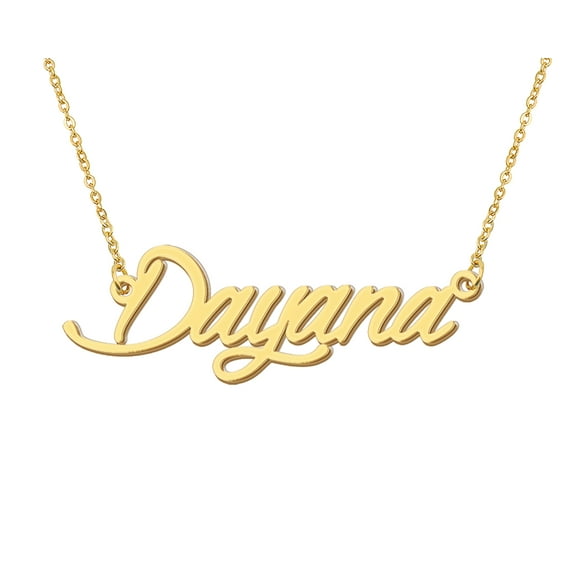 HUAN XUN 18k Gold Plated Dayana Name Necklace Stainless Steel Nameplate Necklaces for Womens Mens Mother Day Christmas Jewelry Gift