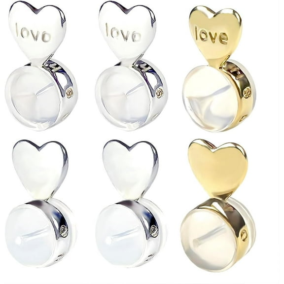 Monebena 3 Pairs Earring Backs for Heavy Earring, Silicone Earring Lifters for Droopy Ears, Earring Backs Replacements, Earlobe Support Backs, Heavy Earring Support, Earring Backings, Silver Gold