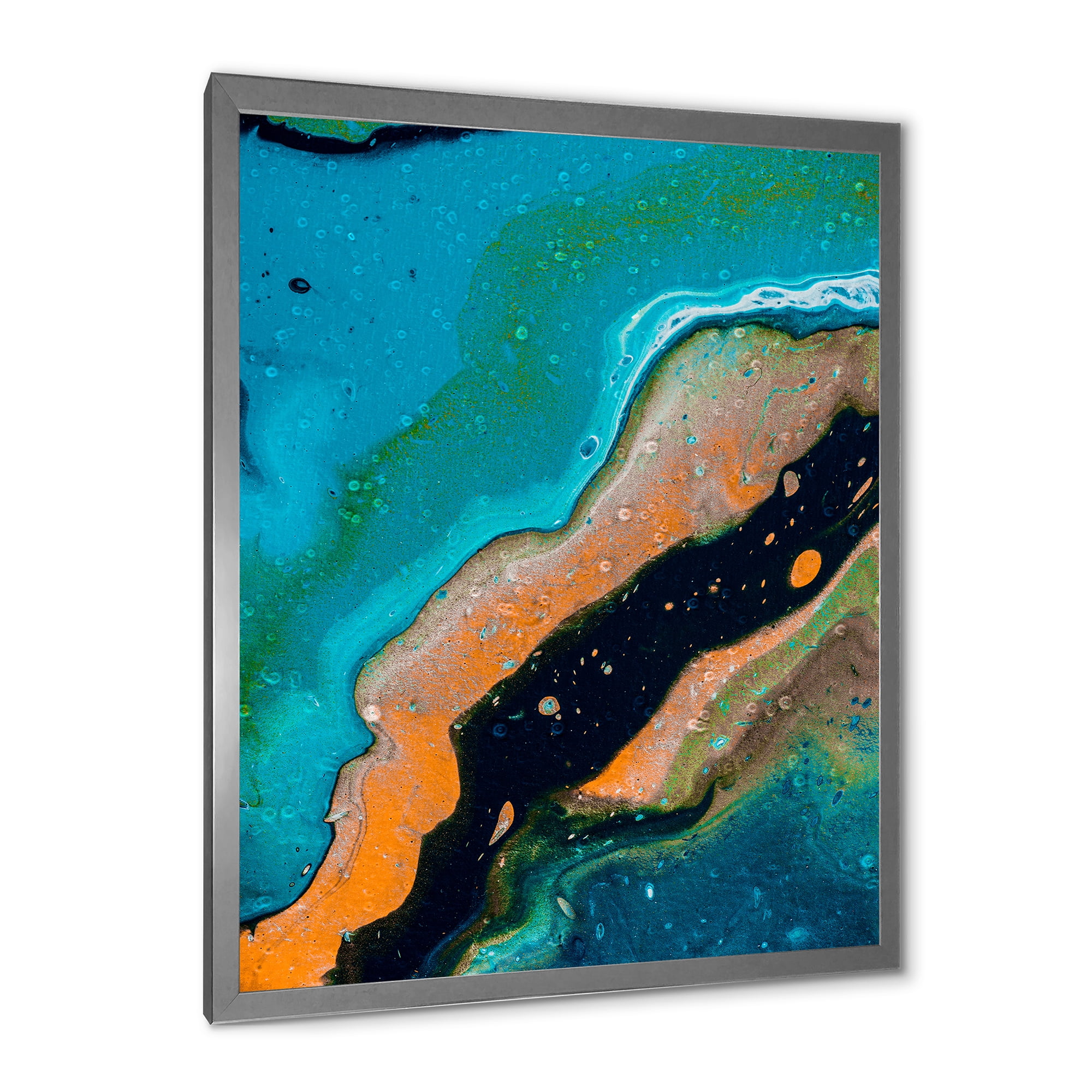 Designart 'Abstract Marble Composition In Orange and Blue II' Modern Framed Art Print