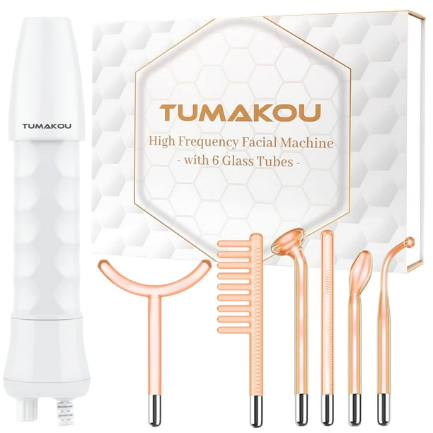 TUMAKOU Varita facial de alta frecuencia - Máquinas de dispositivo facial de alta frecuencia naranja para el vello de la piel - Varita de alta frecuencia con 6 tubos de vidrio diferentes