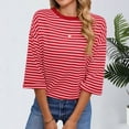 thumbnail image 4 of Tops Y Blusas de Manga 3/4 de Mujer Tops de Verano de Manga 3/4 de Mujer Moda Casual Raya Cuello Redondo 3/4 de Manga Blusas Camisas Top, 4 of 5