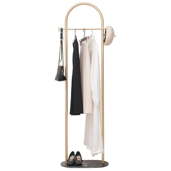 Cre Cra Modern Minimalist Floor Standing Clothes Coat Rack - Sturdy Metal Construction with Marble Base for Home Decoration Black Baseplate