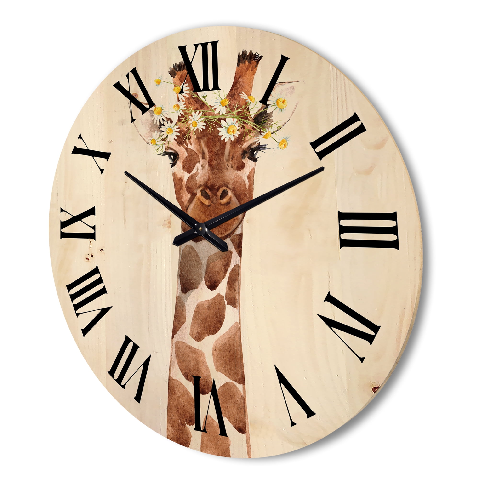 Designart 'Portrait of A Giraffe With White Flowers' Farmhouse Wood Wall Clock