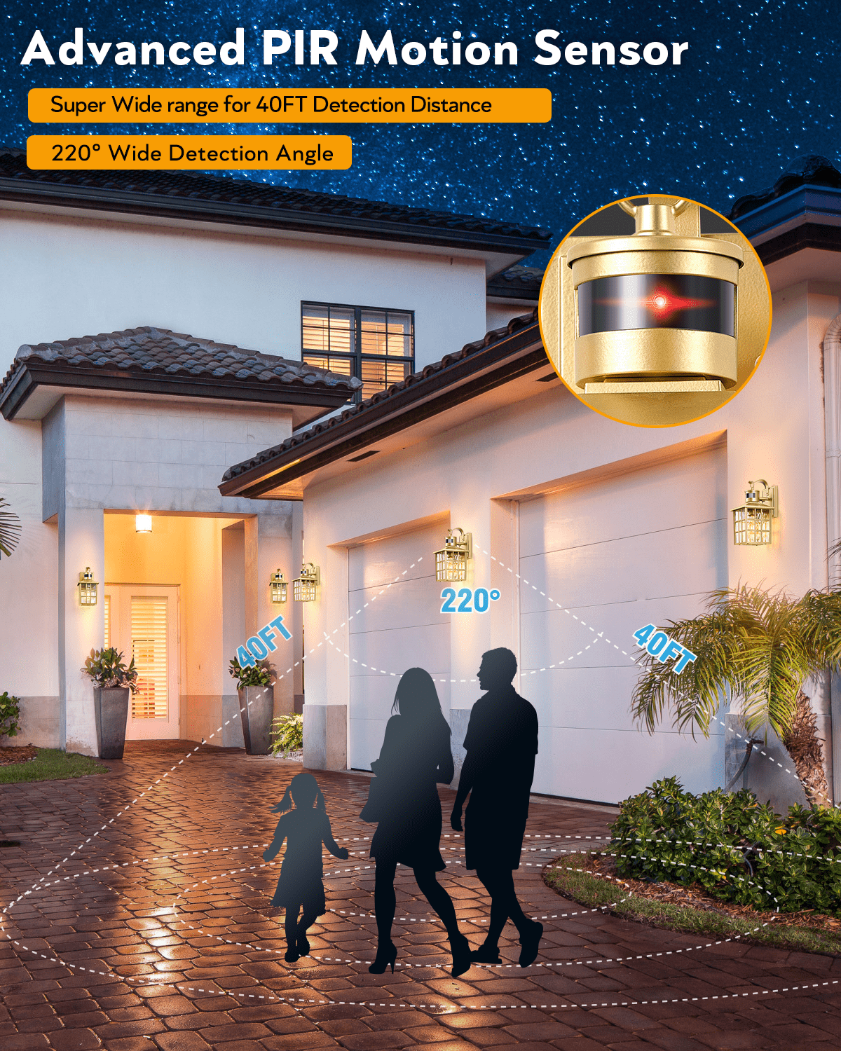 VIANIS Porch Lights Outdoor, Gold Outdoor Garage Lights Wall Mount, Modern Outside Motion Sensor Lights for House, Exterior Lantern Lights Fixtures, Outdoor Lamps LED Wall Sconce Lighting
