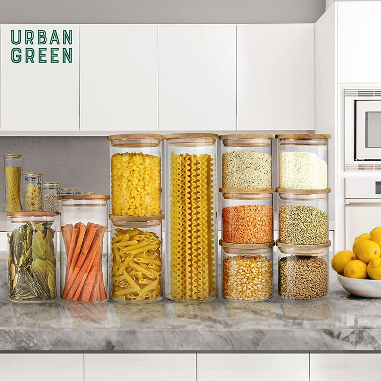 Urban Green Glass Jars with Lids, Glass Airtight canisters sets with bamboo  lids, Glass Containers, Pantry Organization and Storage, Kitchen Canisters  Sets, Gla…