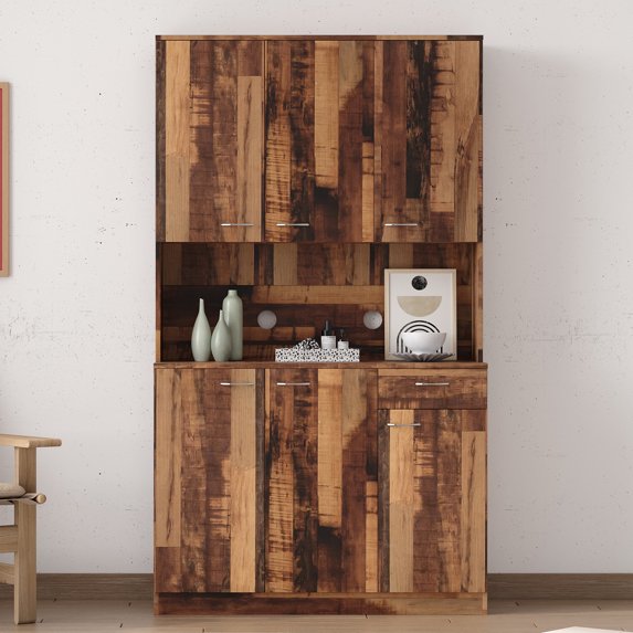 UWR-Nite Freestanding Kitchen Pantry Cabinet, Buffet Sideboard Storage Cabinet, Tall Wardrobe& Kitchen Cabinet with 6-Doors, 1-Open Shelves and 1-Drawer for Bedroom, Kitchen
